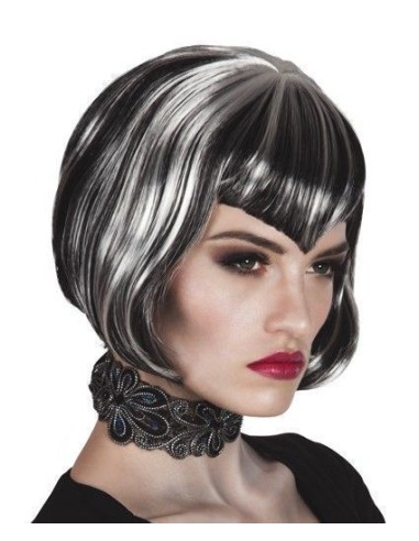 Peruca de vampiro preta e branca - de alta qualidade, ideal para carnaval, festas temáticas e eventos especiais.